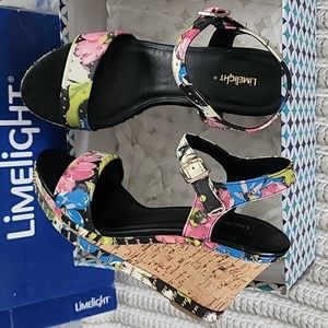 Limelight Rafaella Black Multi-Colored Wedges Women's 9 Heels Floral Studded